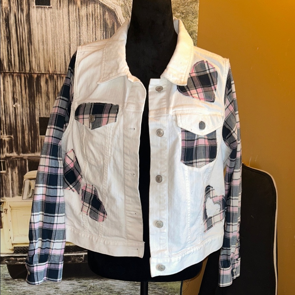 Upcycled Plaid Love Patchwork Jacket - image 3